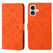 For iPhone 16 Ethnic Style Embossed Pattern Leather Phone Case(Orange)