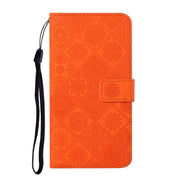 For iPhone 16 Ethnic Style Embossed Pattern Leather Phone Case(Orange)