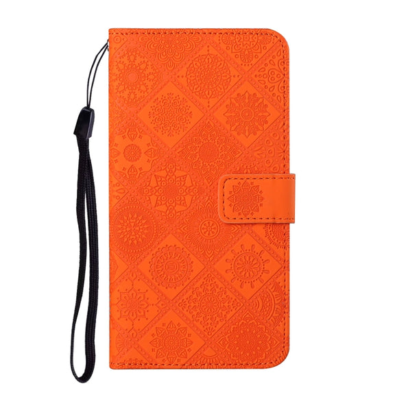 For iPhone 16 Ethnic Style Embossed Pattern Leather Phone Case(Orange)