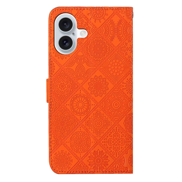 For iPhone 16 Ethnic Style Embossed Pattern Leather Phone Case(Orange)