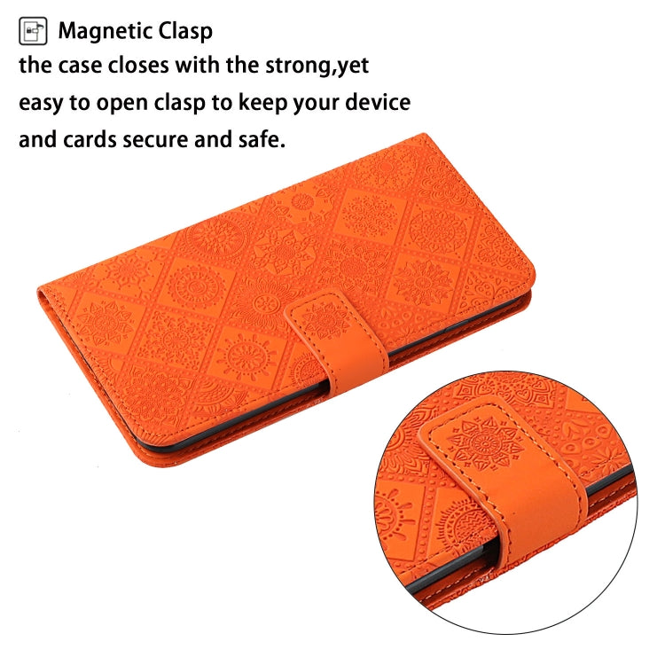 For iPhone 16 Ethnic Style Embossed Pattern Leather Phone Case(Orange)