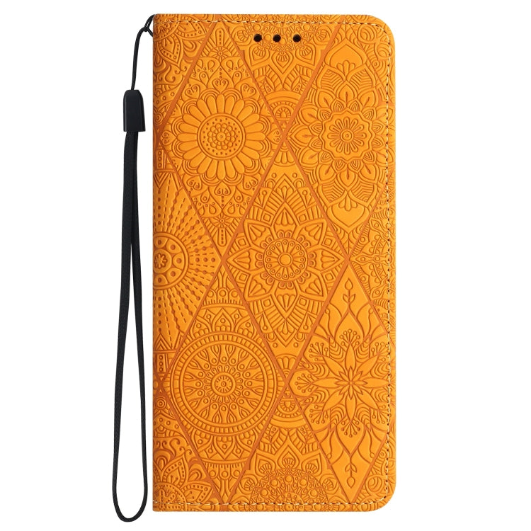 For iPhone 16 Pro Max Ethnic Embossed Adsorption Leather Phone Case(Yellow)