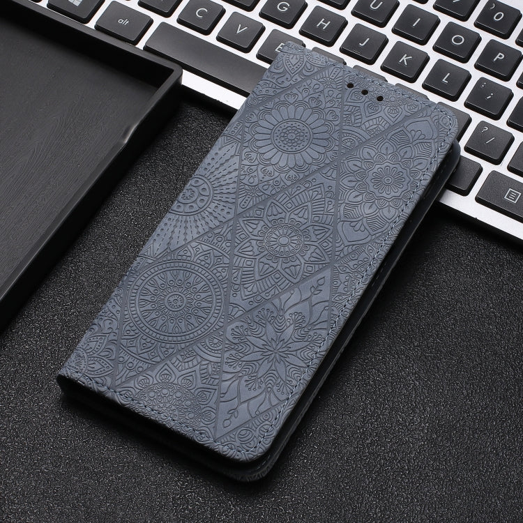 For iPhone 16 Ethnic Embossed Adsorption Leather Phone Case(Grey)
