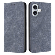 For iPhone 16 Ethnic Embossed Adsorption Leather Phone Case(Grey)