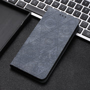 For iPhone 16 Ethnic Embossed Adsorption Leather Phone Case(Grey)