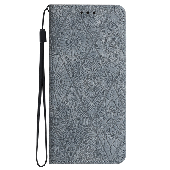 For iPhone 16 Ethnic Embossed Adsorption Leather Phone Case(Grey)