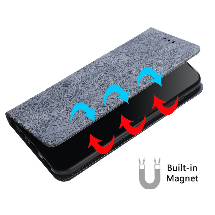 For iPhone 16 Ethnic Embossed Adsorption Leather Phone Case(Grey)