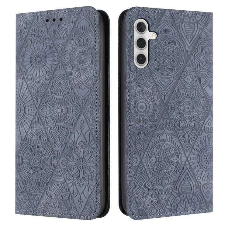For Samsung Galaxy S24 5G Ethnic Embossed Adsorption Leather Phone Case(Grey)