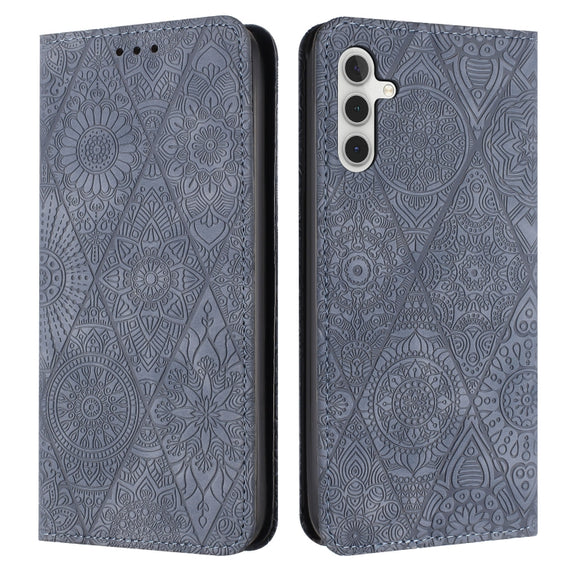 For Samsung Galaxy S24 5G Ethnic Embossed Adsorption Leather Phone Case(Grey)