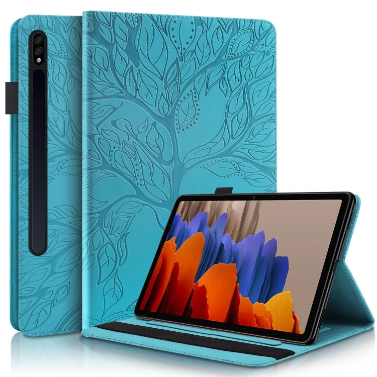 For Samsung Galaxy Tab S9+ Life Tree Series Horizontal Flip Leather Tablet Case(Lake Blue)