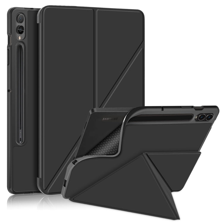 For Samsung Galaxy Tab S9 Cloth Texture Multi-folding Horizontal Flip Leather Tablet Case(Black)