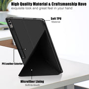 For Samsung Galaxy Tab S9 Cloth Texture Multi-folding Horizontal Flip Leather Tablet Case(Black)