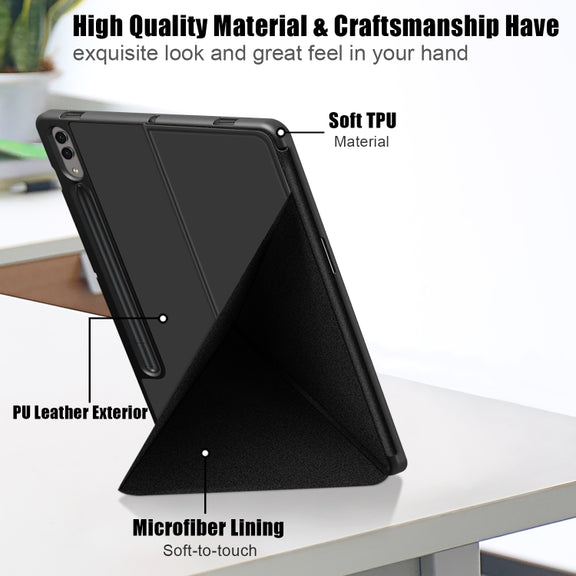 For Samsung Galaxy Tab S9 Cloth Texture Multi-folding Horizontal Flip Leather Tablet Case(Black)