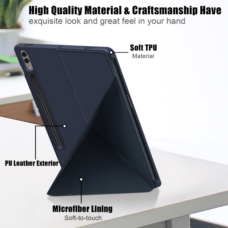 For Samsung Galaxy Tab S9 Cloth Texture Multi-folding Horizontal Flip Leather Tablet Case(Dark Blue)
