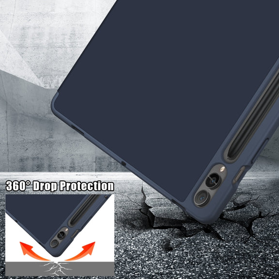 For Samsung Galaxy Tab S9 Cloth Texture Multi-folding Horizontal Flip Leather Tablet Case(Dark Blue)