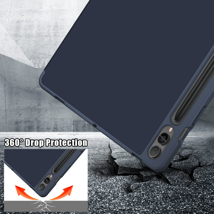 For Samsung Galaxy Tab S9 Cloth Texture Multi-folding Horizontal Flip Leather Tablet Case(Dark Blue)