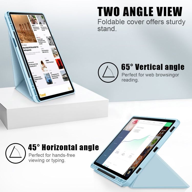 For Samsung Galaxy Tab S9 Cloth Texture Multi-folding Horizontal Flip Leather Tablet Case(Sky Blue)