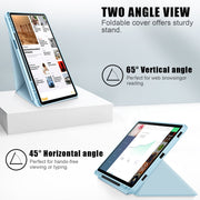 For Samsung Galaxy Tab S9 Cloth Texture Multi-folding Horizontal Flip Leather Tablet Case(Sky Blue)