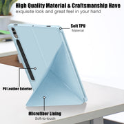 For Samsung Galaxy Tab S9 Cloth Texture Multi-folding Horizontal Flip Leather Tablet Case(Sky Blue)