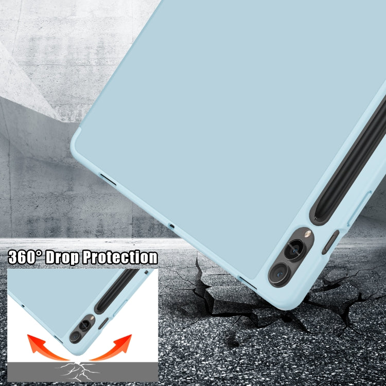 For Samsung Galaxy Tab S9 Cloth Texture Multi-folding Horizontal Flip Leather Tablet Case(Sky Blue)