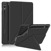 For Samsung Galaxy Tab S9+ Cloth Texture Multi-folding Horizontal Flip Leather Tablet Case(Black)