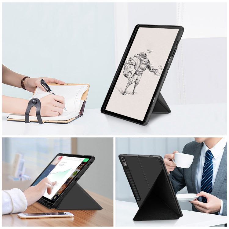 For Samsung Galaxy Tab S9+ Cloth Texture Multi-folding Horizontal Flip Leather Tablet Case(Black)
