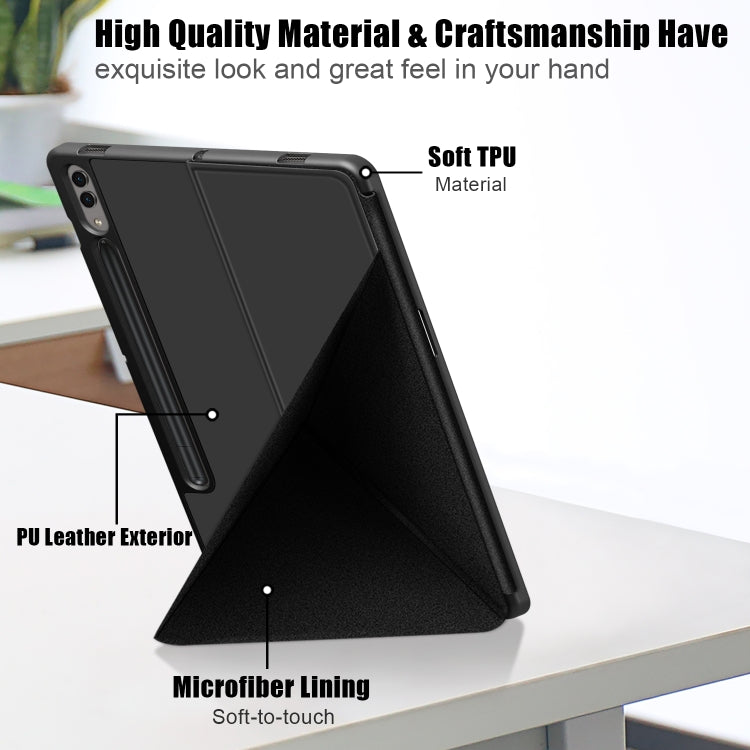 For Samsung Galaxy Tab S9+ Cloth Texture Multi-folding Horizontal Flip Leather Tablet Case(Black)
