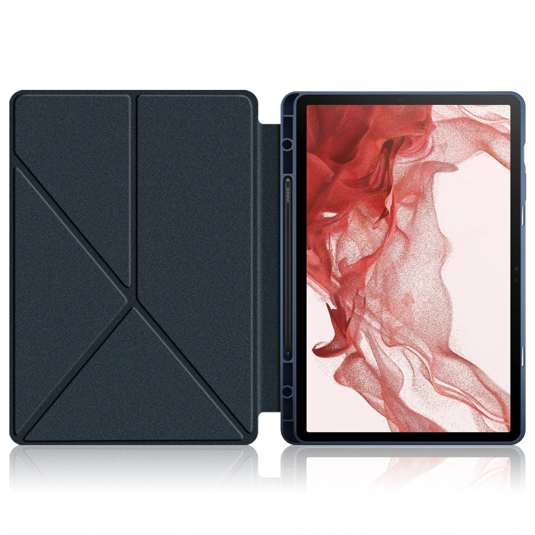For Samsung Galaxy Tab S9+ Cloth Texture Multi-folding Horizontal Flip Leather Tablet Case(Dark Blue)