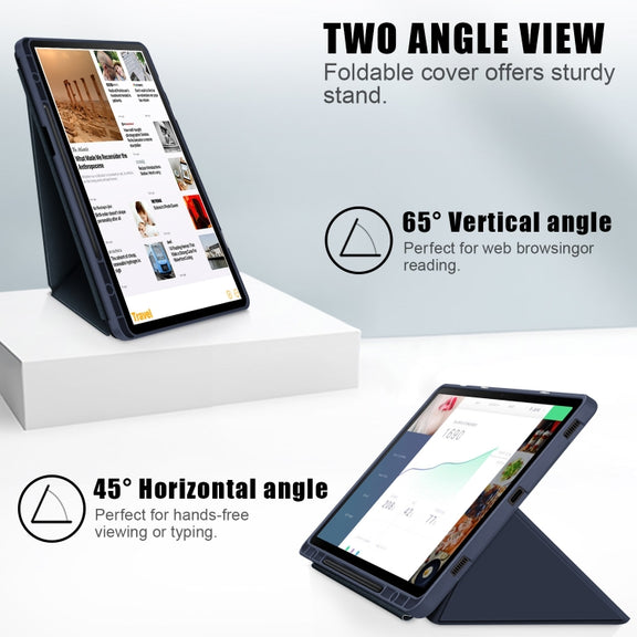 For Samsung Galaxy Tab S9+ Cloth Texture Multi-folding Horizontal Flip Leather Tablet Case(Dark Blue)
