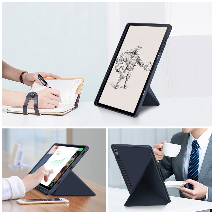 For Samsung Galaxy Tab S9+ Cloth Texture Multi-folding Horizontal Flip Leather Tablet Case(Dark Blue)