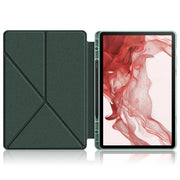 For Samsung Galaxy Tab S9+ Cloth Texture Multi-folding Horizontal Flip Leather Tablet Case(Dark Green)