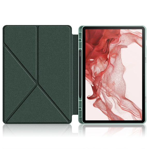 For Samsung Galaxy Tab S9+ Cloth Texture Multi-folding Horizontal Flip Leather Tablet Case(Dark Green)