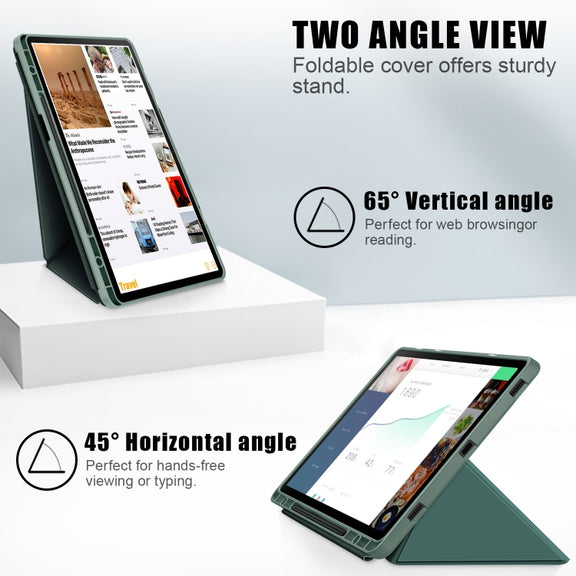 For Samsung Galaxy Tab S9+ Cloth Texture Multi-folding Horizontal Flip Leather Tablet Case(Dark Green)