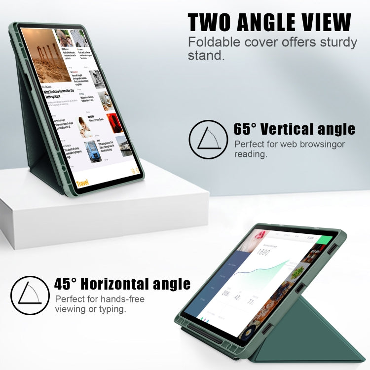 For Samsung Galaxy Tab S9+ Cloth Texture Multi-folding Horizontal Flip Leather Tablet Case(Dark Green)