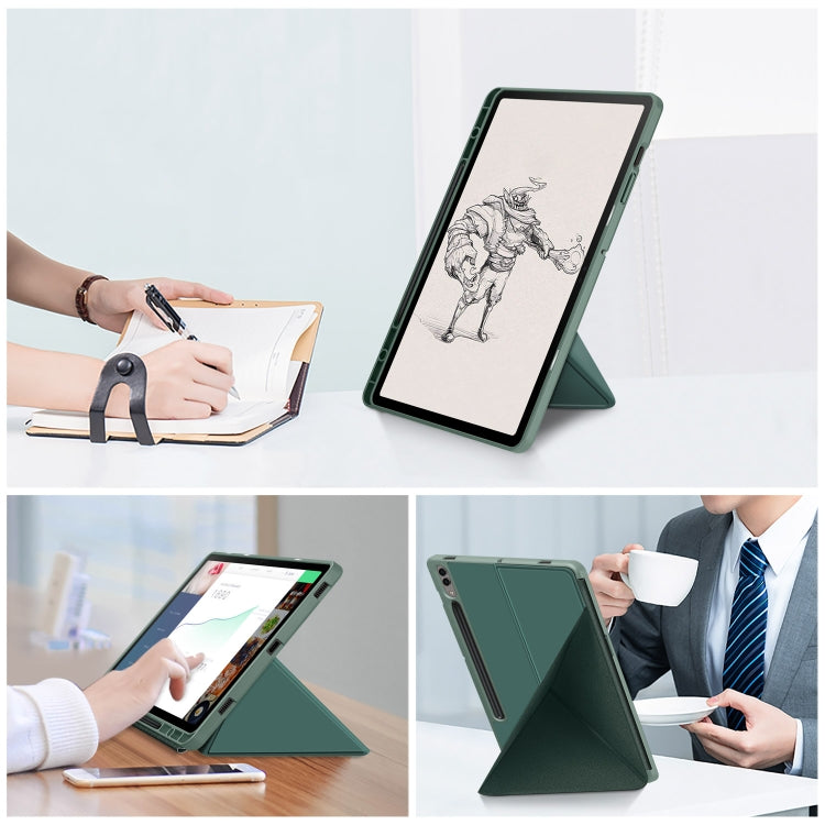 For Samsung Galaxy Tab S9+ Cloth Texture Multi-folding Horizontal Flip Leather Tablet Case(Dark Green)