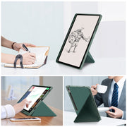 For Samsung Galaxy Tab S9+ Cloth Texture Multi-folding Horizontal Flip Leather Tablet Case(Dark Green)
