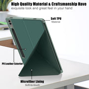 For Samsung Galaxy Tab S9+ Cloth Texture Multi-folding Horizontal Flip Leather Tablet Case(Dark Green)