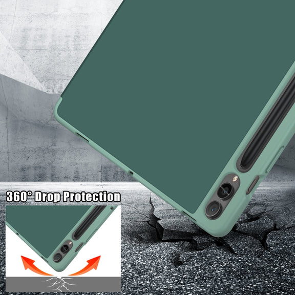 For Samsung Galaxy Tab S9+ Cloth Texture Multi-folding Horizontal Flip Leather Tablet Case(Dark Green)