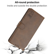 For iPhone 16 Pro Embossed Happy Cat Pattern Flip Leather Phone Case(Brown)