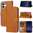 For iPhone 16 Embossed Happy Cat Pattern Flip Leather Phone Case(Yellow) - iPhone 16 Cases by PMC TechLife | Online Shopping South Africa | PMC TechLife | Buy Now Pay Later Mobicred