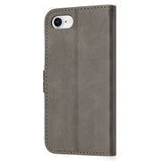 For iPhone 16e Embossed Happy Cat Pattern Flip Leather Phone Case(Grey)