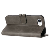 For iPhone 16e Embossed Happy Cat Pattern Flip Leather Phone Case(Grey)