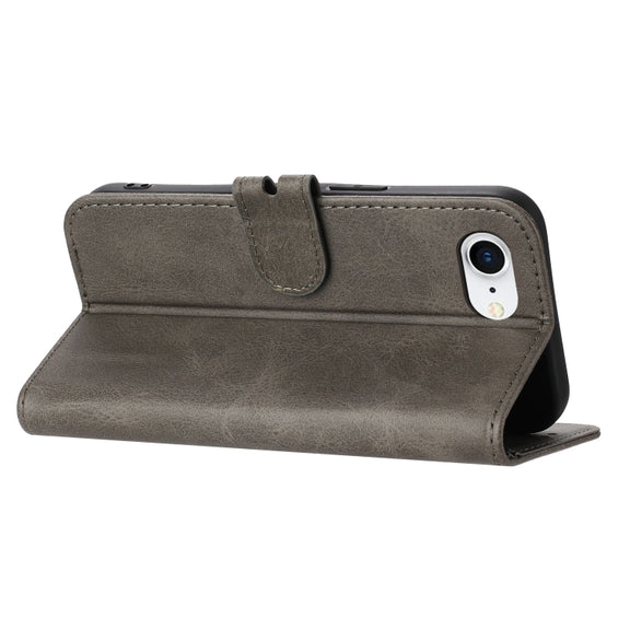 For iPhone 16e Embossed Happy Cat Pattern Flip Leather Phone Case(Grey)