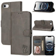 For iPhone 16e Embossed Happy Cat Pattern Flip Leather Phone Case(Grey) - iPhone 16e Cases by PMC TechLife | Online Shopping South Africa | PMC TechLife | Buy Now Pay Later Mobicred