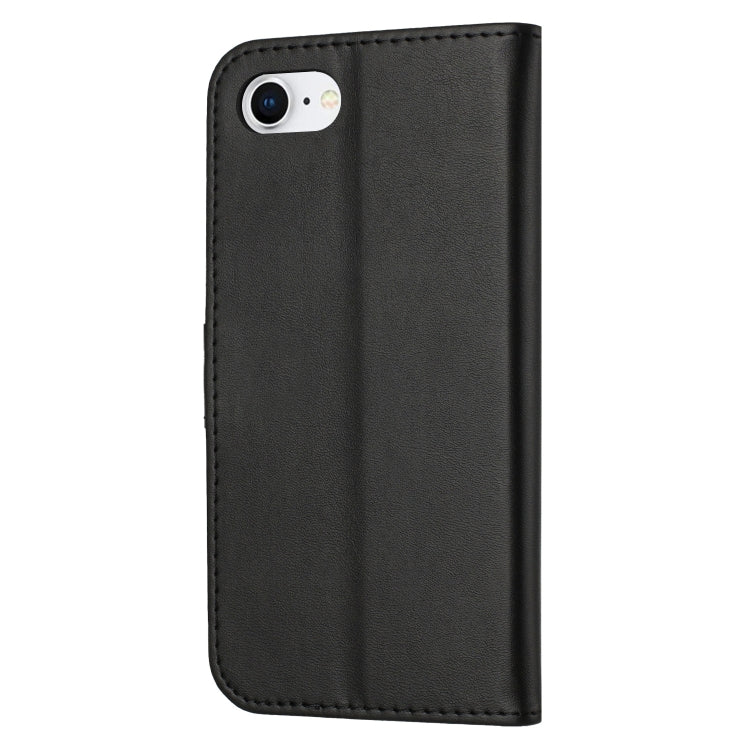For iPhone 16e Embossed Happy Cat Pattern Flip Leather Phone Case(Black)