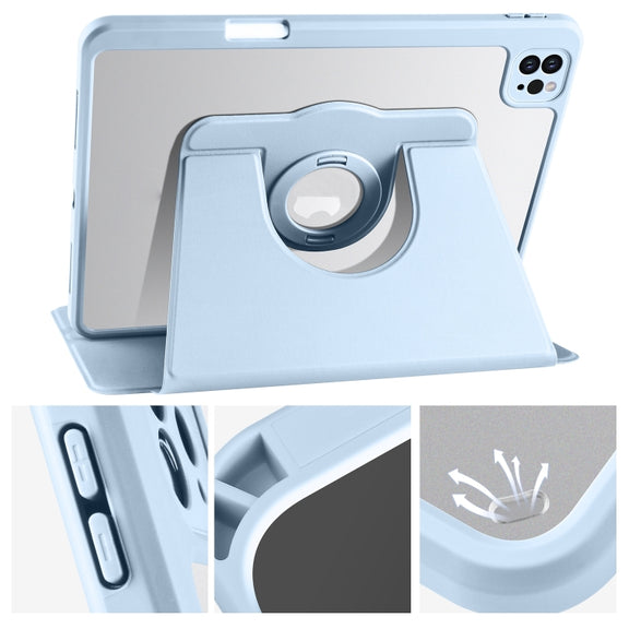 For iPad Pro 11 2024 Acrylic 360 Rotation Detachable Leather Tablet Case(Ice Blue)