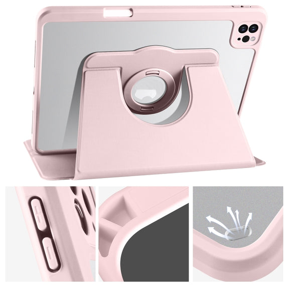 For iPad Pro 11 2024 Acrylic 360 Rotation Detachable Leather Tablet Case(Sand Pink)