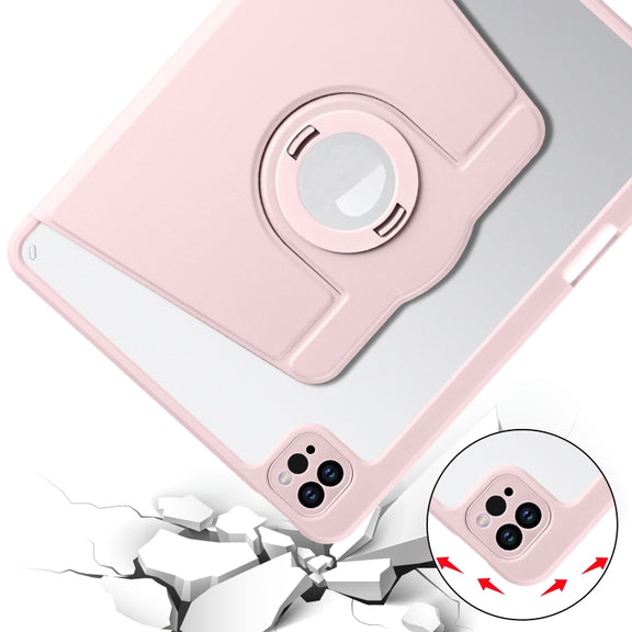 For iPad Pro 11 2024 Acrylic 360 Rotation Detachable Leather Tablet Case(Sand Pink)