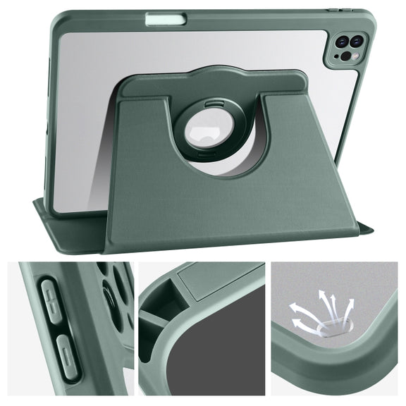 For iPad Pro 11 2024 Acrylic 360 Rotation Detachable Leather Tablet Case(Deep Green)