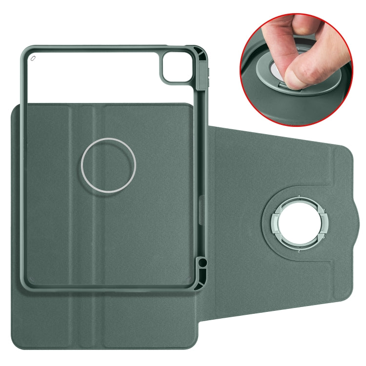 For iPad Pro 11 2024 Acrylic 360 Rotation Detachable Leather Tablet Case(Deep Green)